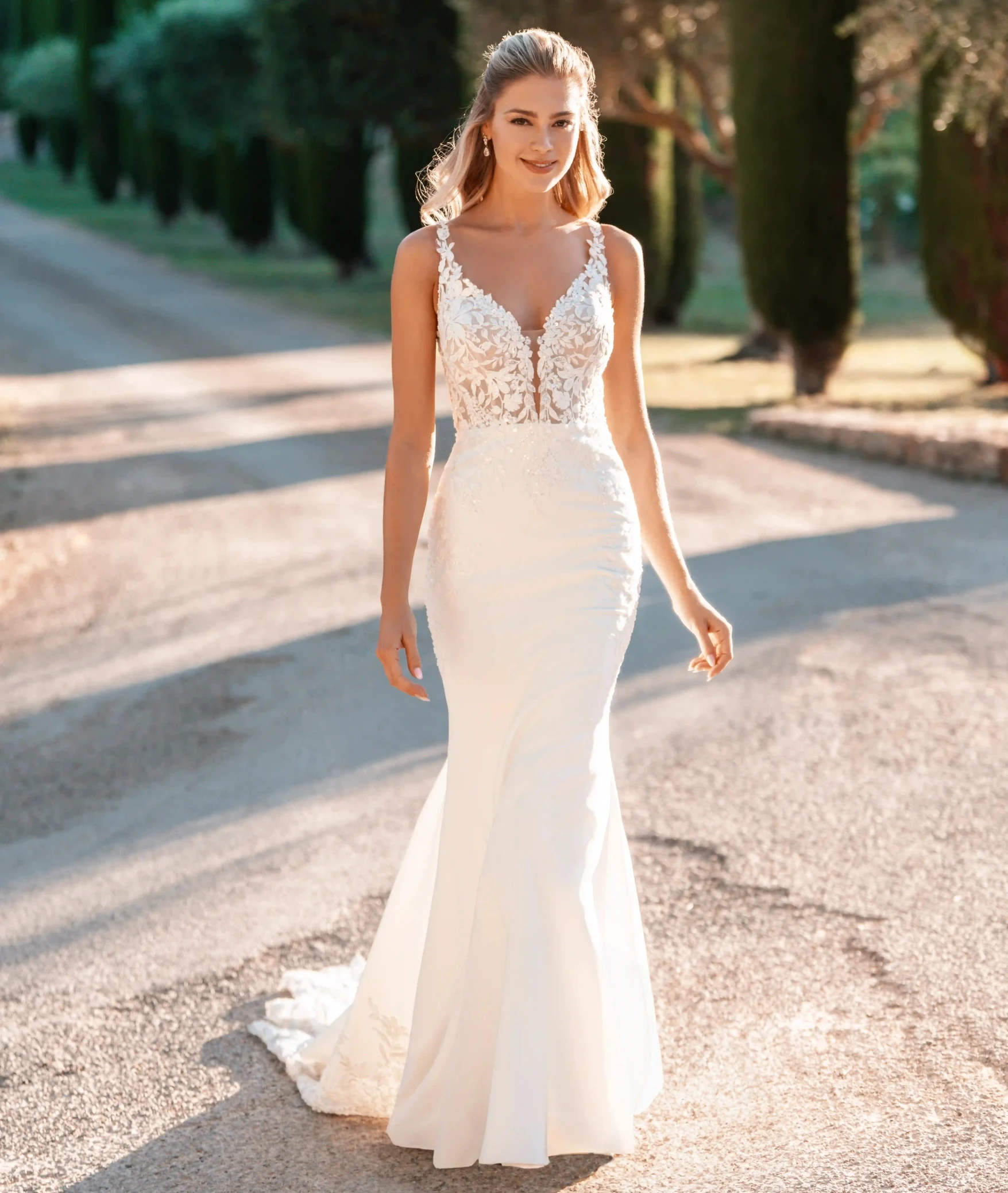 Model wearing a white Fit & Flare Style Dress
