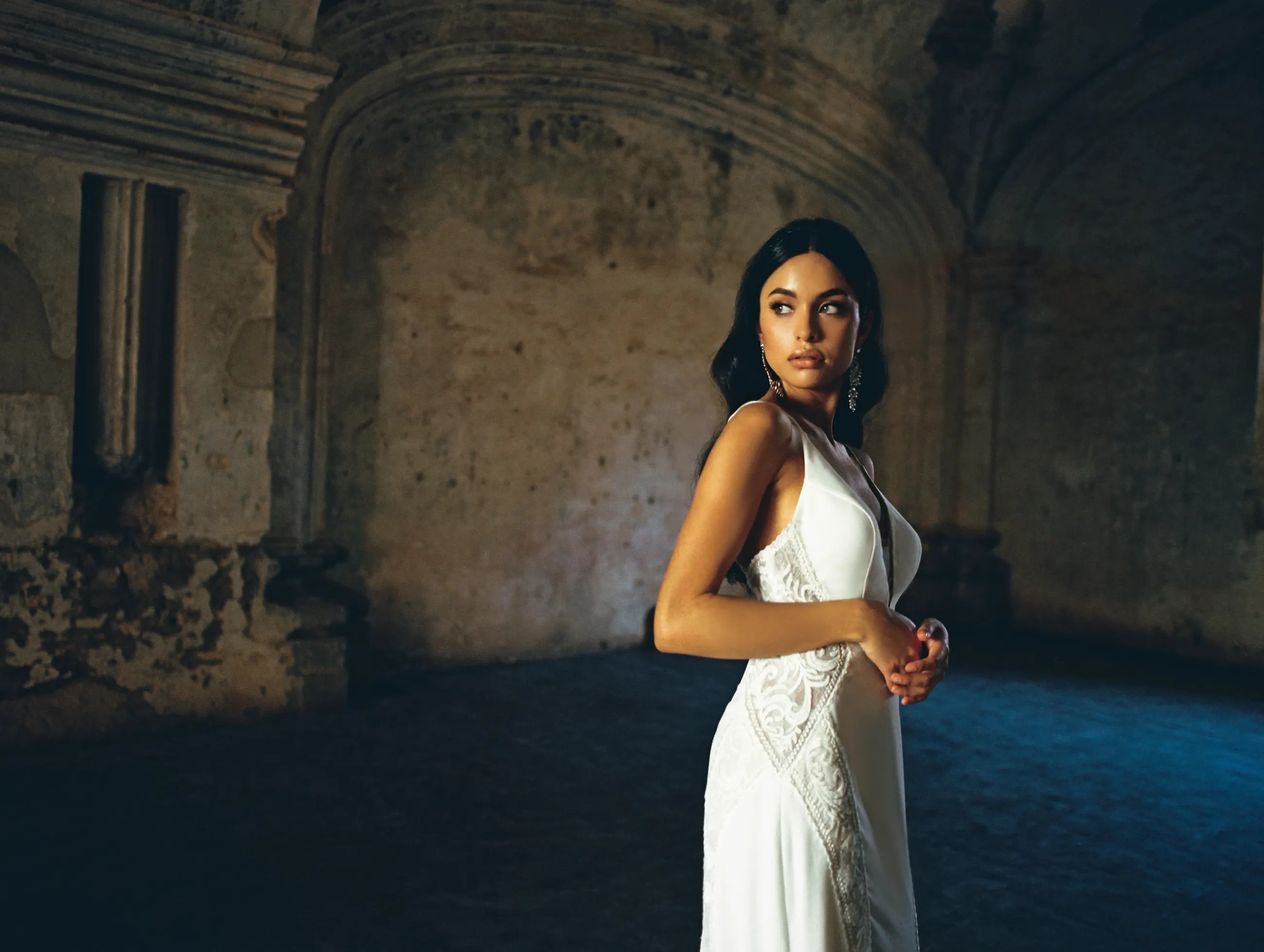 Model wearing a white Wilderly Dress