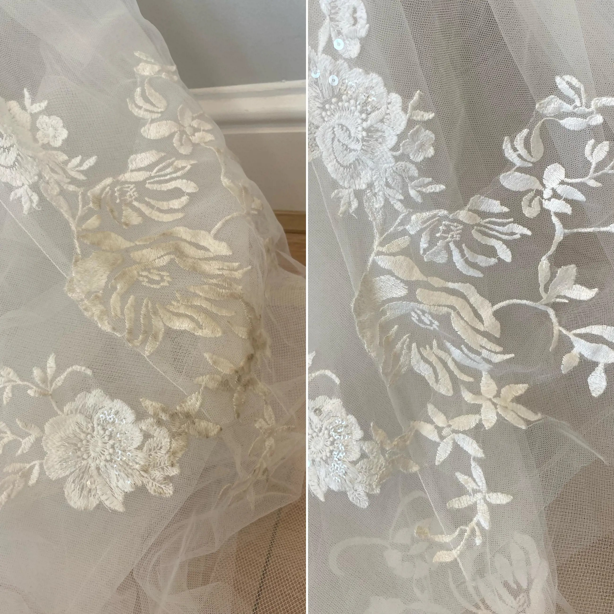 Before and After Cleaned Wedding Dress