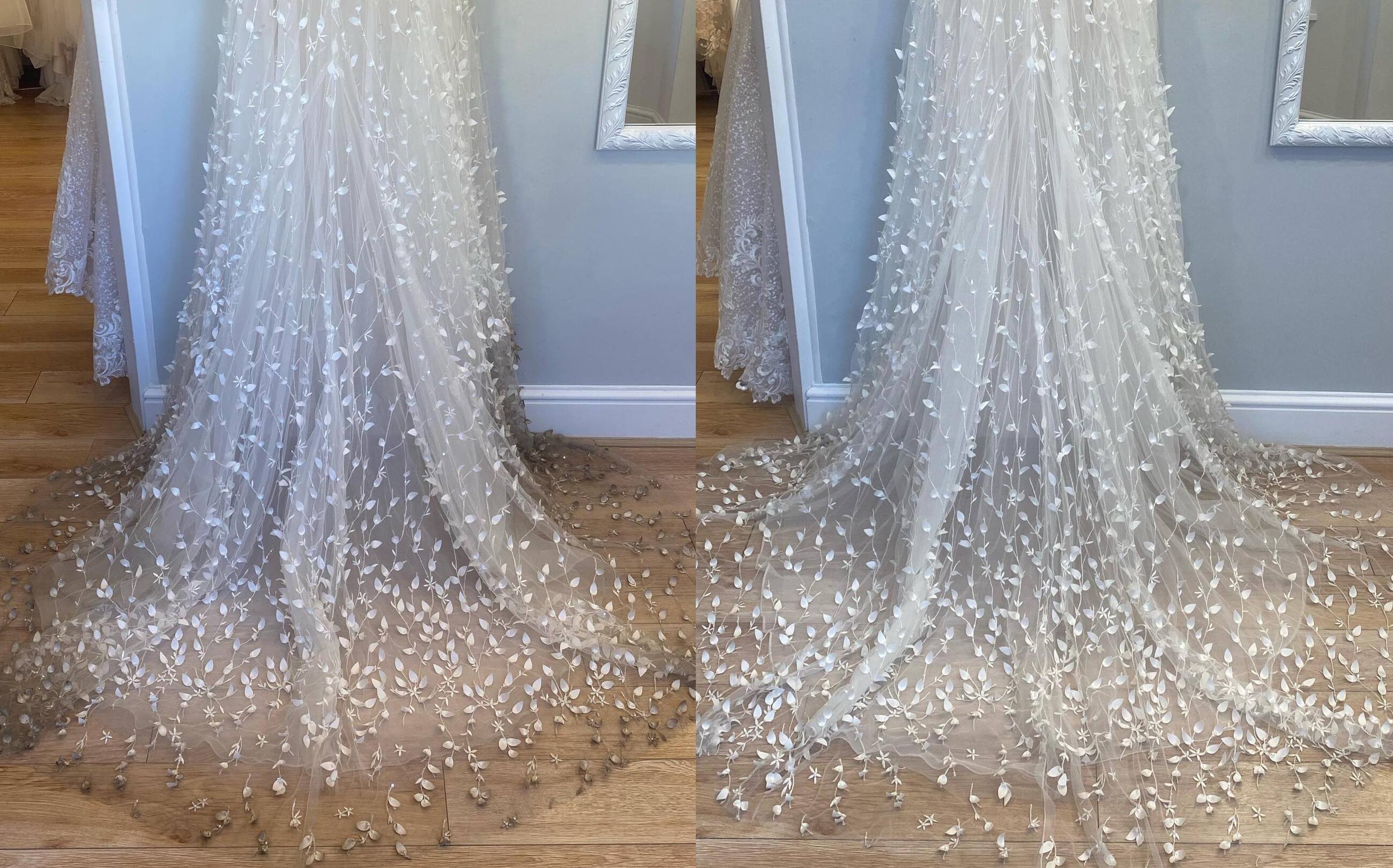 Before and After Cleaned Wedding Dress