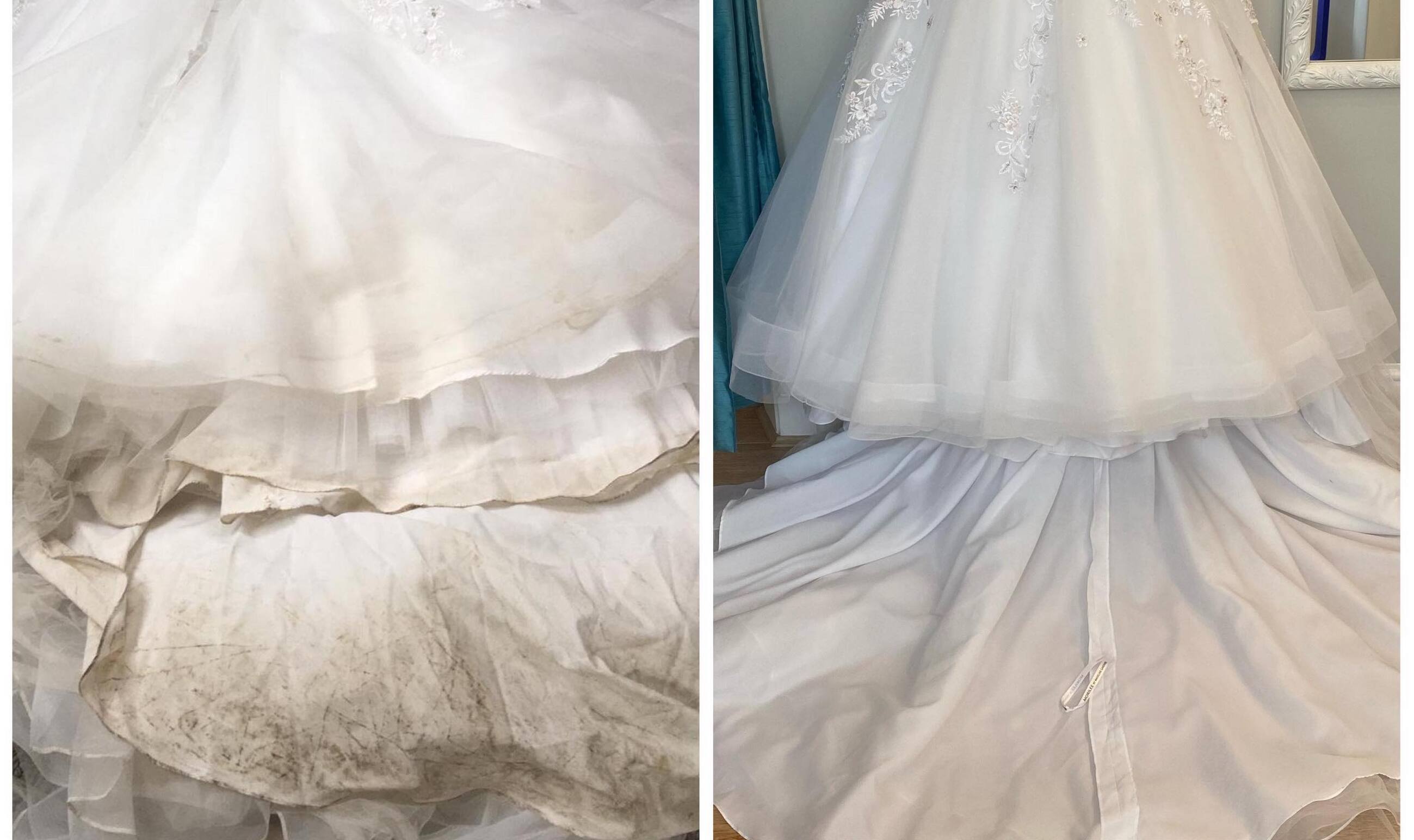 Before and After Cleaned Wedding Dress