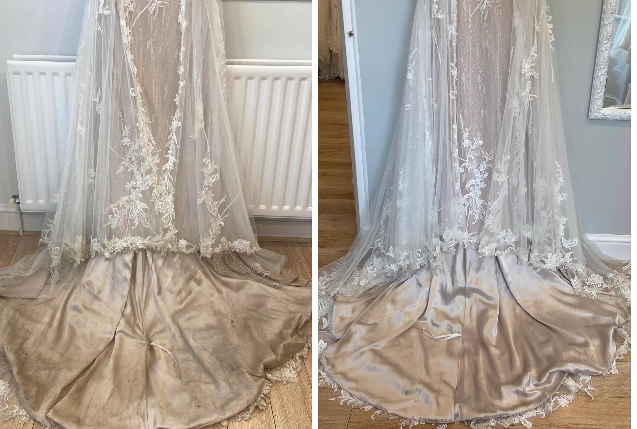 Before and After Cleaned Wedding Dress