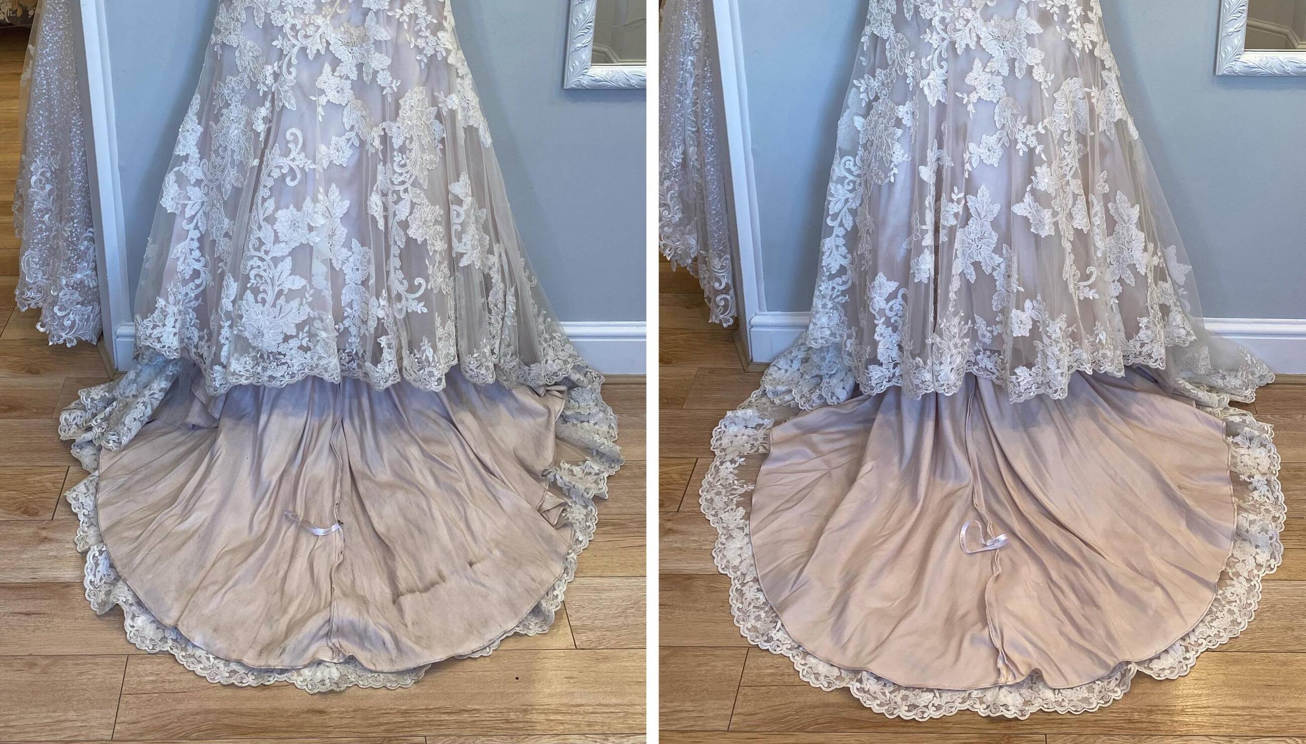 Before and After Cleaned Wedding Dress