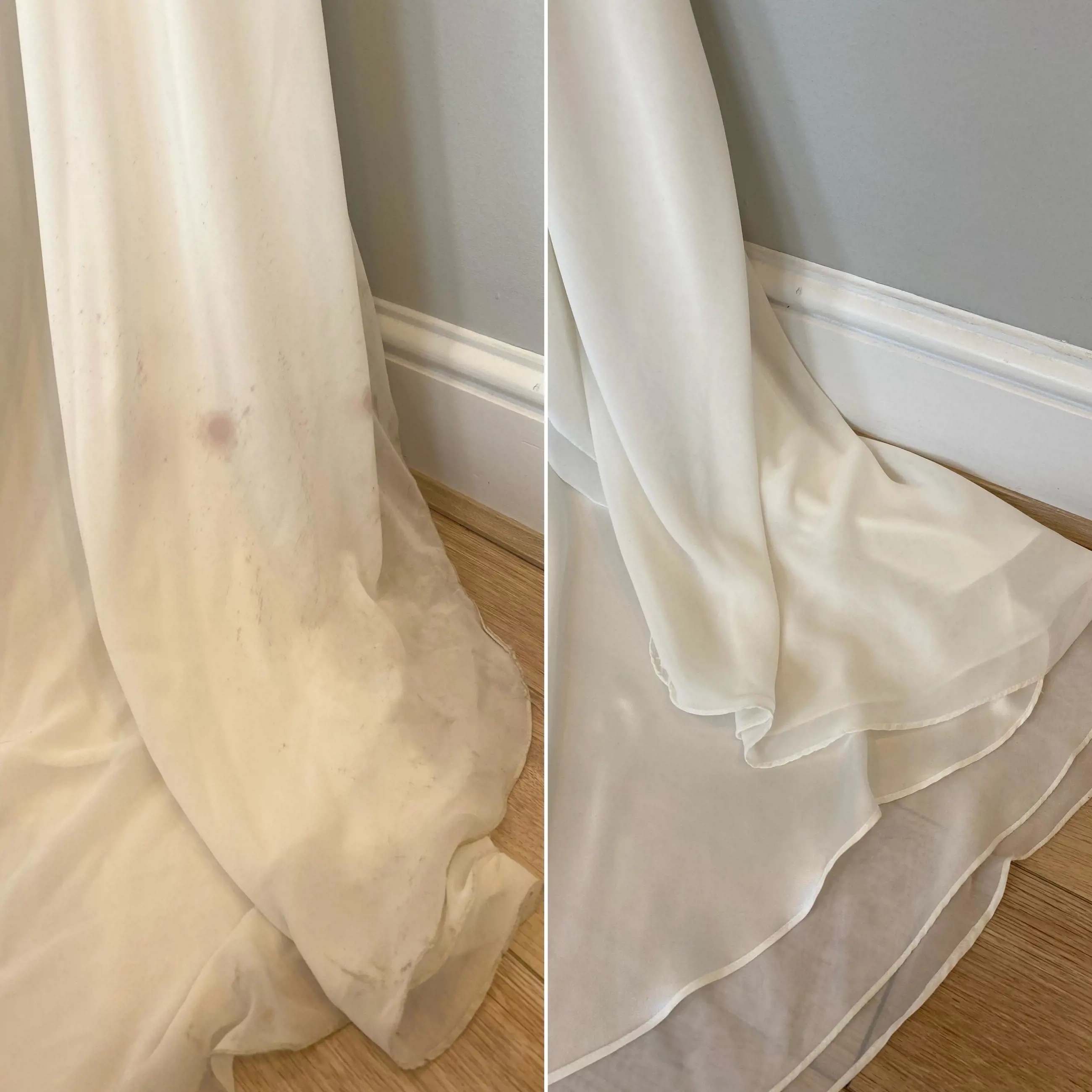 Before and After Cleaned Wedding Dress