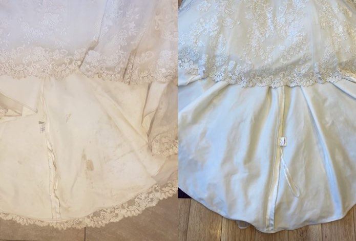 Before and After Cleaned Wedding Dress