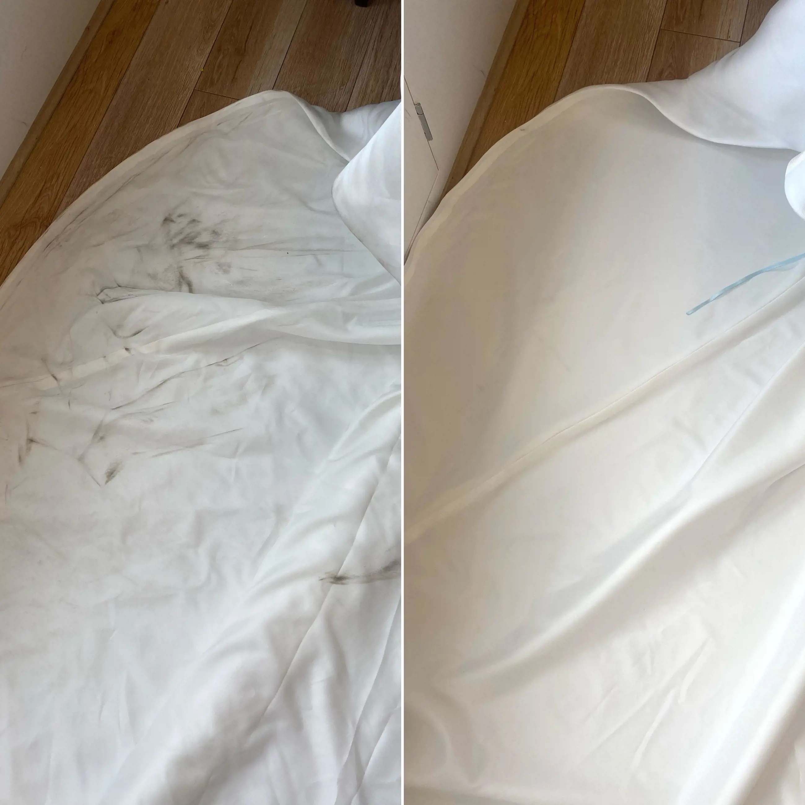 Before and After Cleaned Wedding Dress