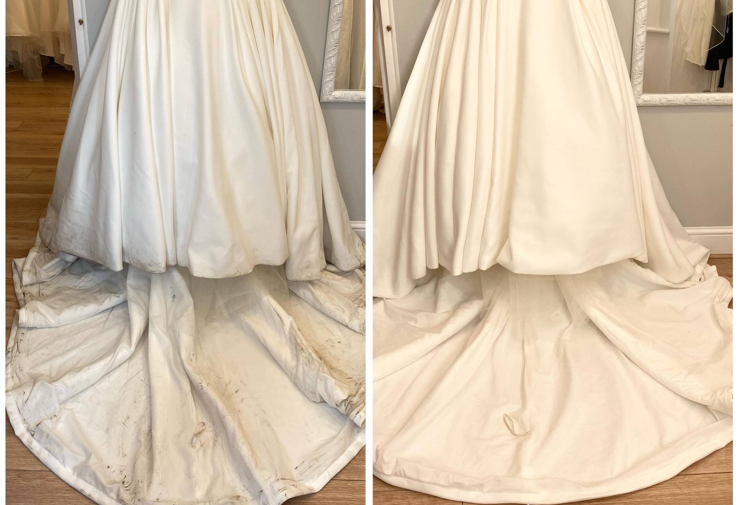 Before and After Cleaned Wedding Dress