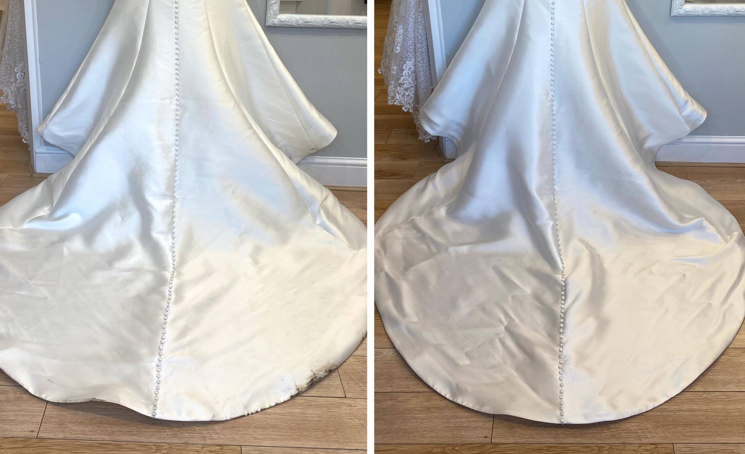 Before and After Cleaned Wedding Dress