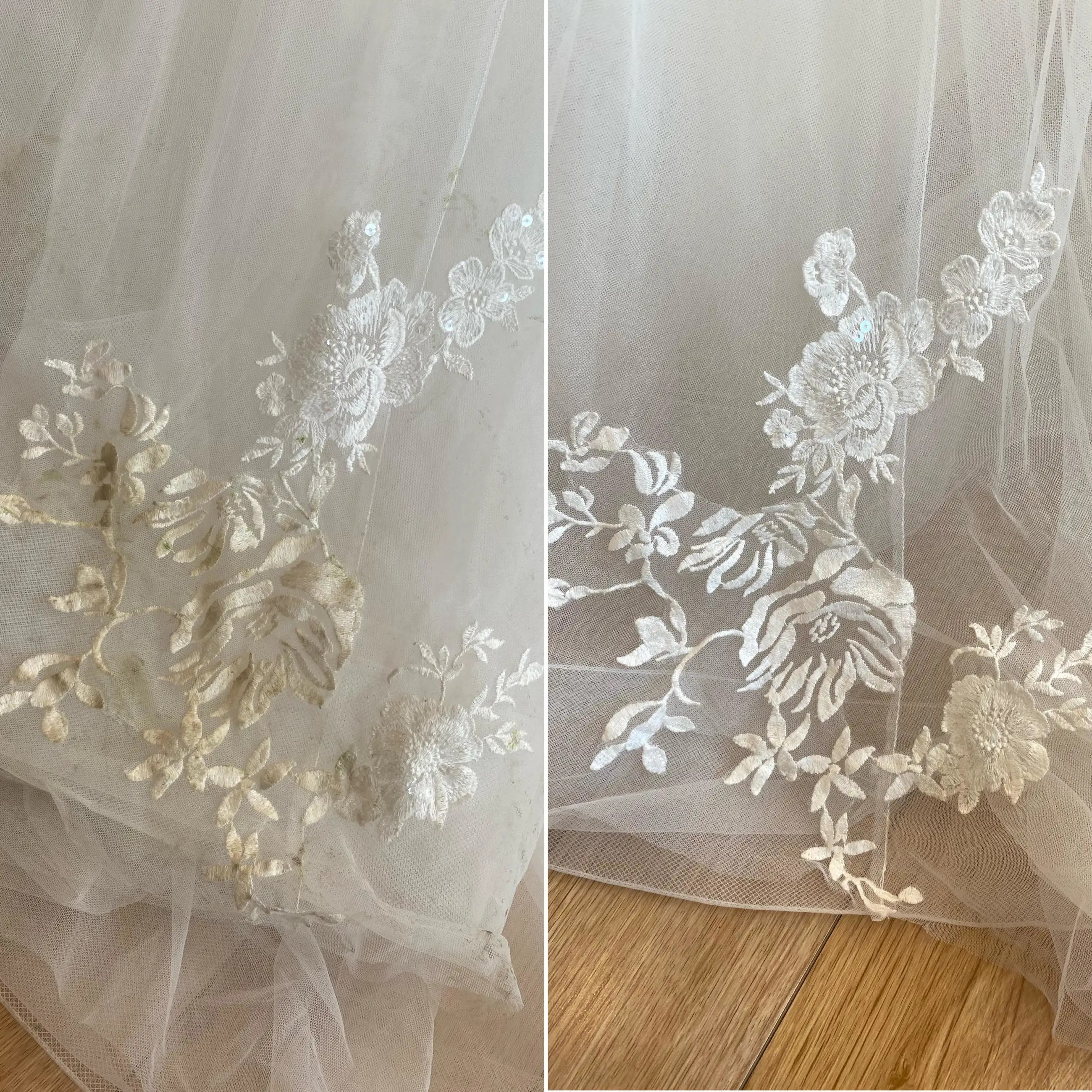 Before and After Cleaned Wedding Dress