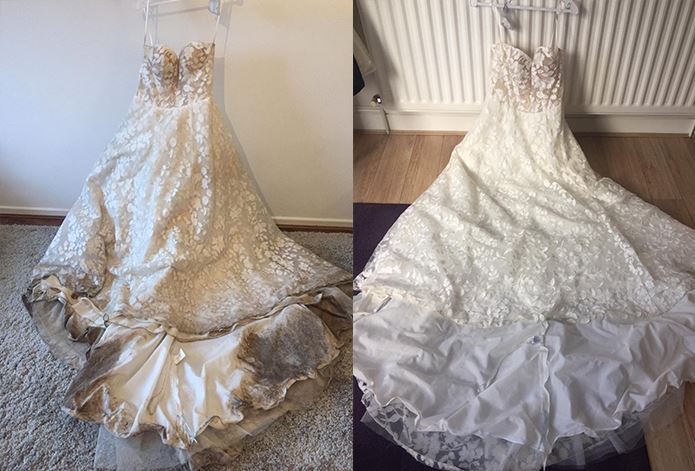 Before and After Cleaned Wedding Dress