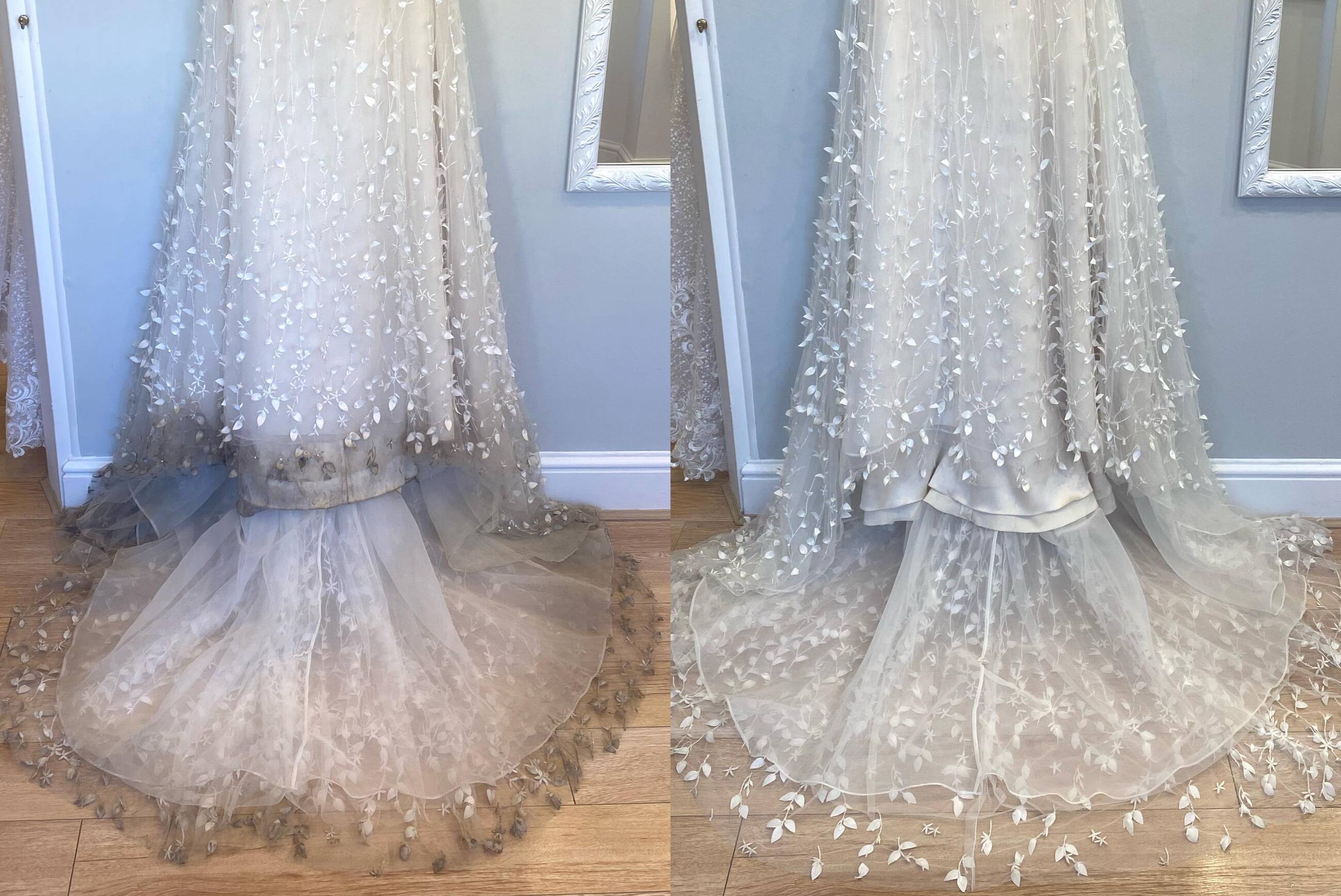 Before and After Cleaned Wedding Dress