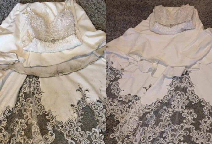 Before and After Cleaned Wedding Dress