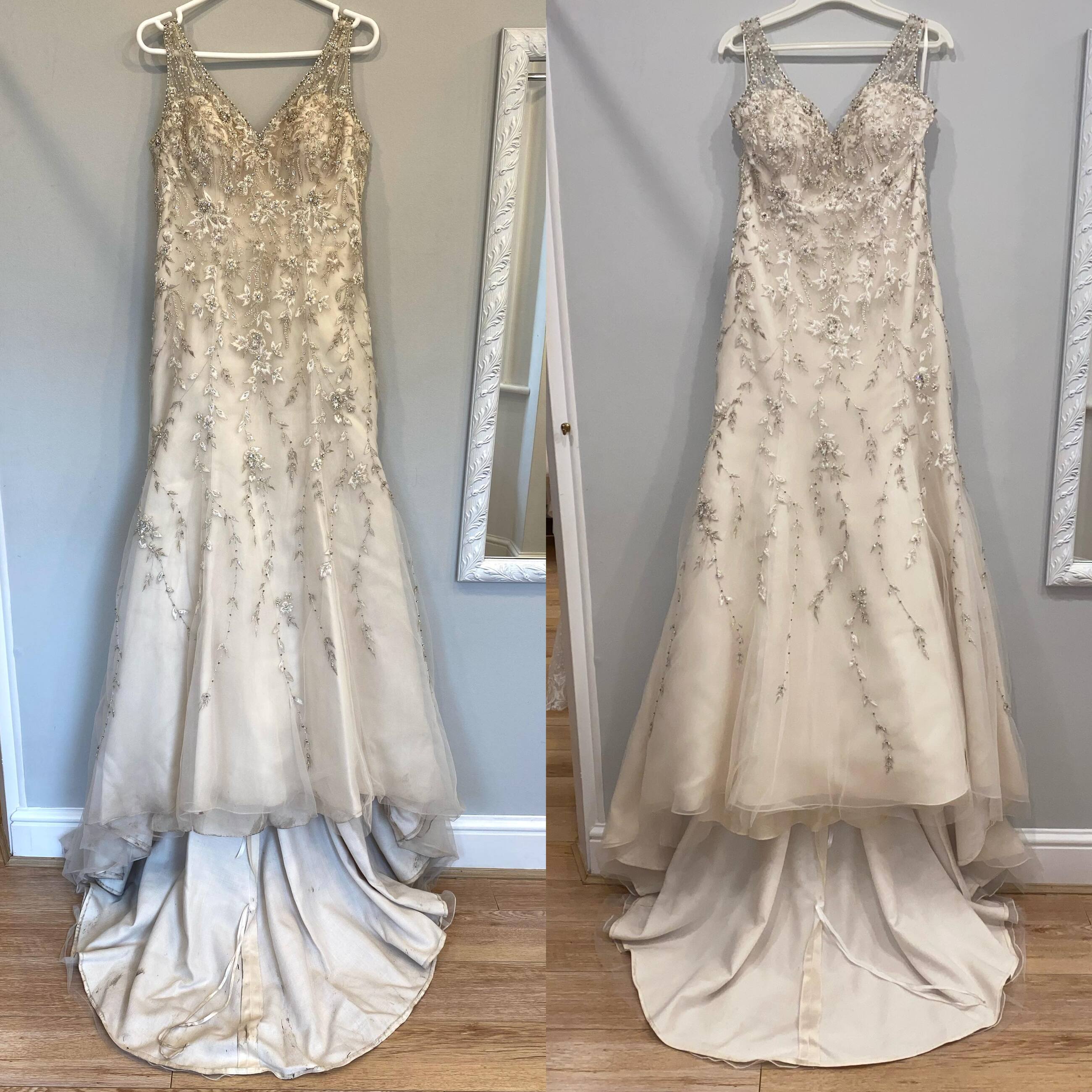 Before and After Cleaned Wedding Dress