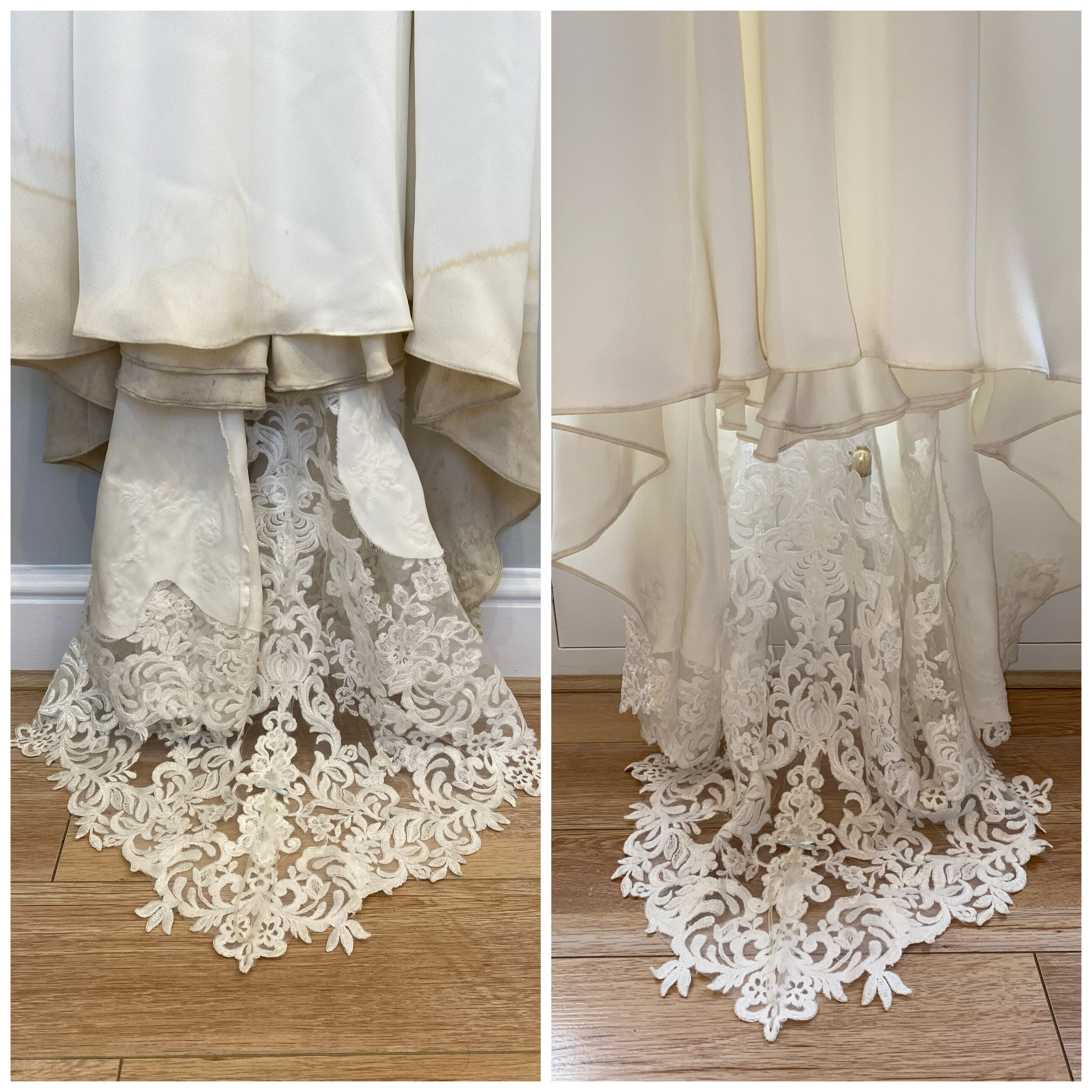 Before and After Cleaned Wedding Dress