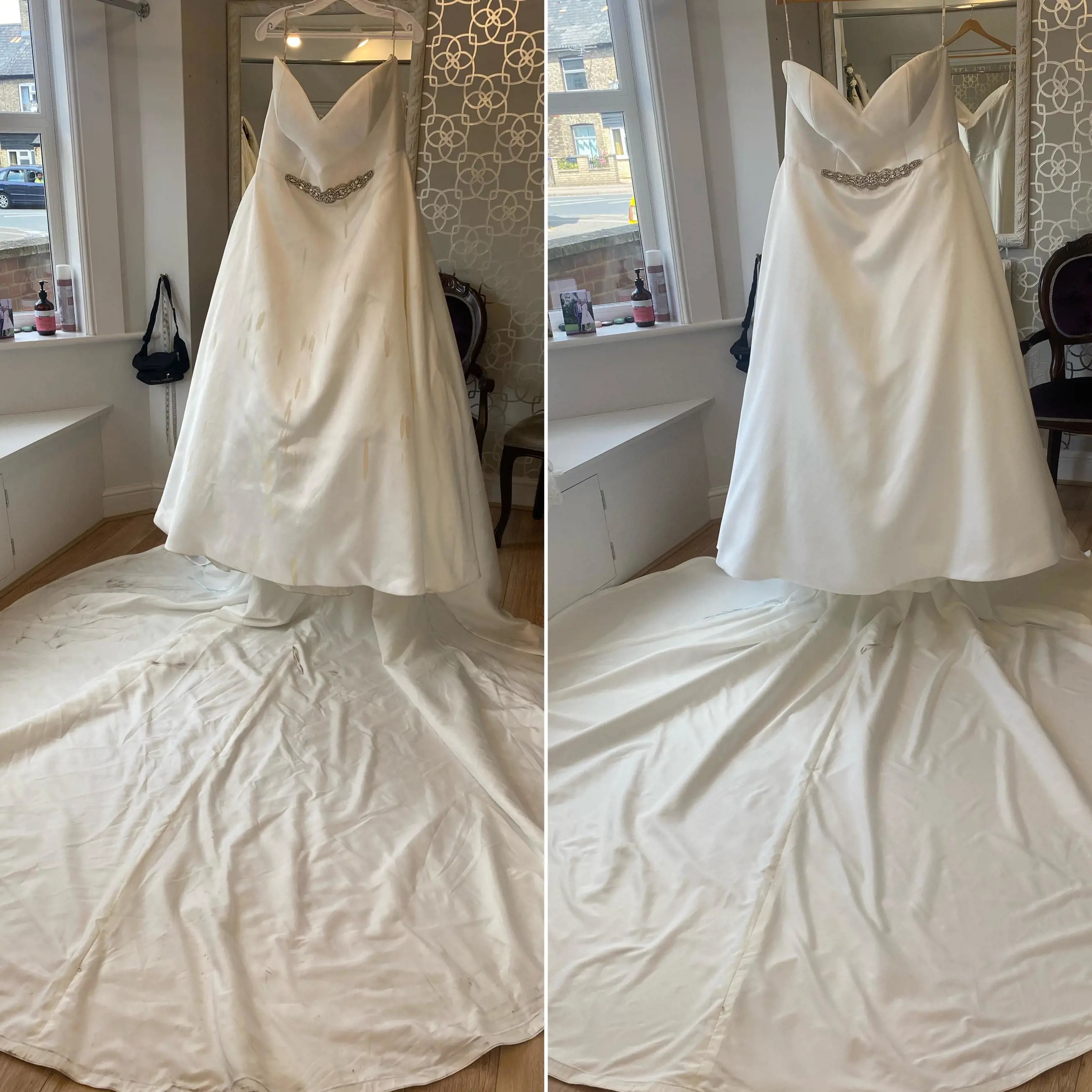 Before and After Cleaned Wedding Dress