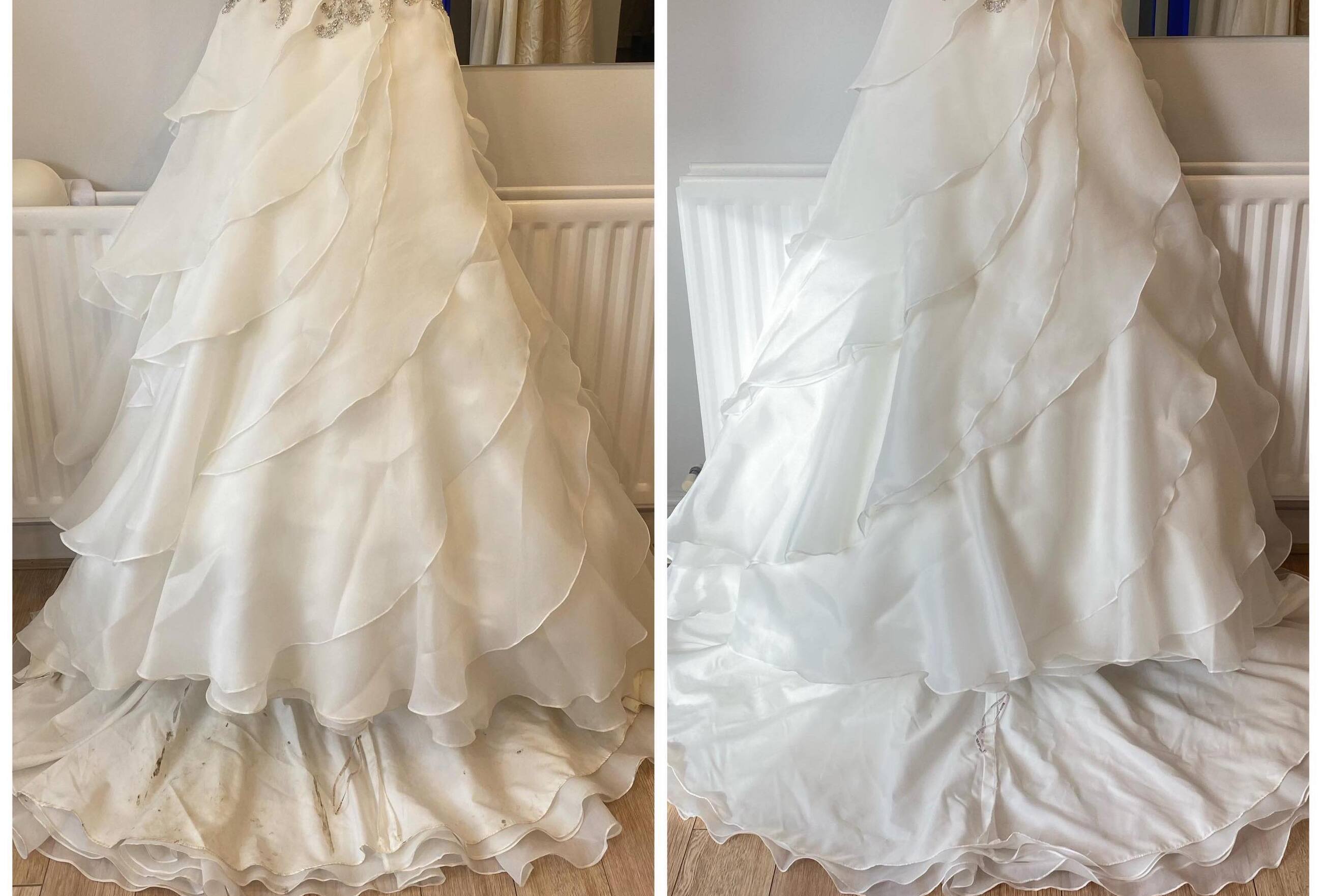 Before and After Cleaned Wedding Dress