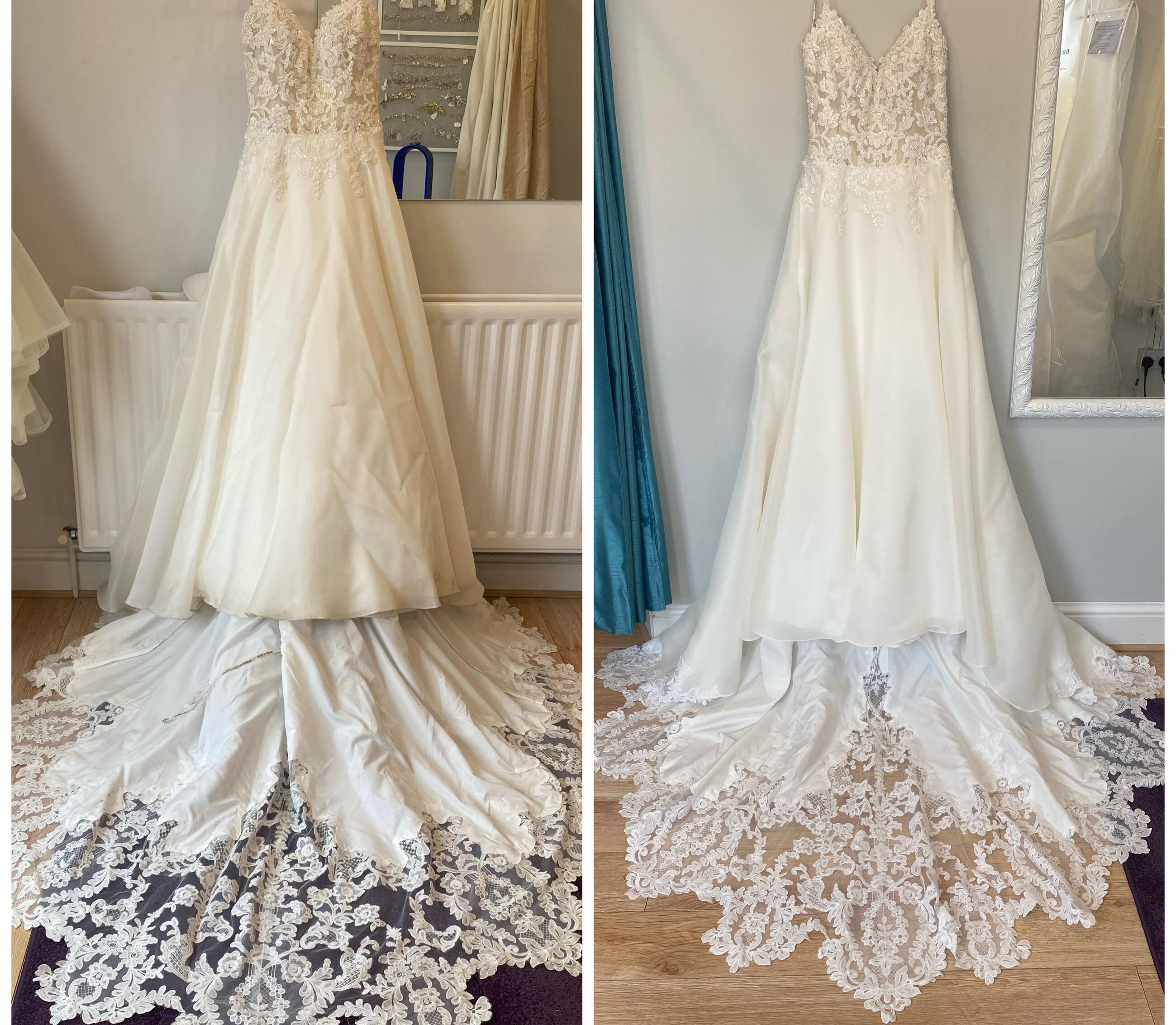 Before and After Cleaned Wedding Dress