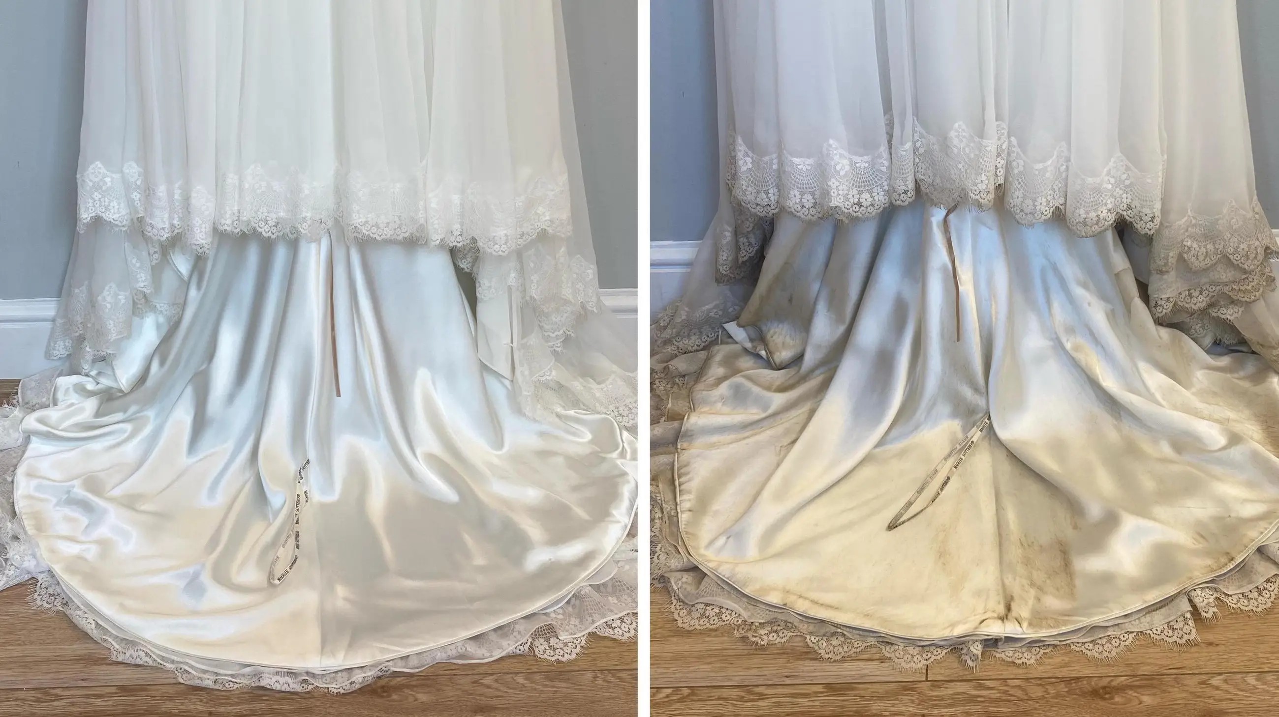 Before and After Cleaned Wedding Dress