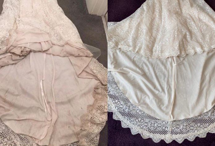 Before and After Cleaned Wedding Dress