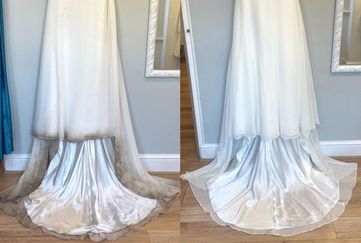 Before and After Cleaned Wedding Dress