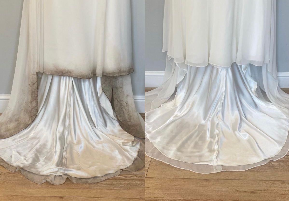 Before and After Cleaned Wedding Dress