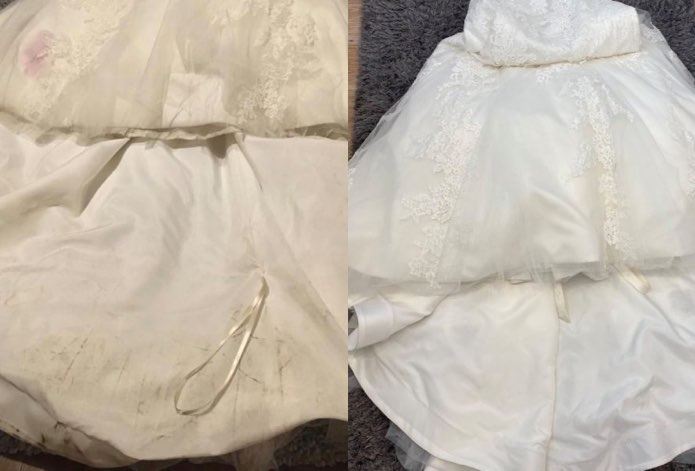 Before and After Cleaned Wedding Dress