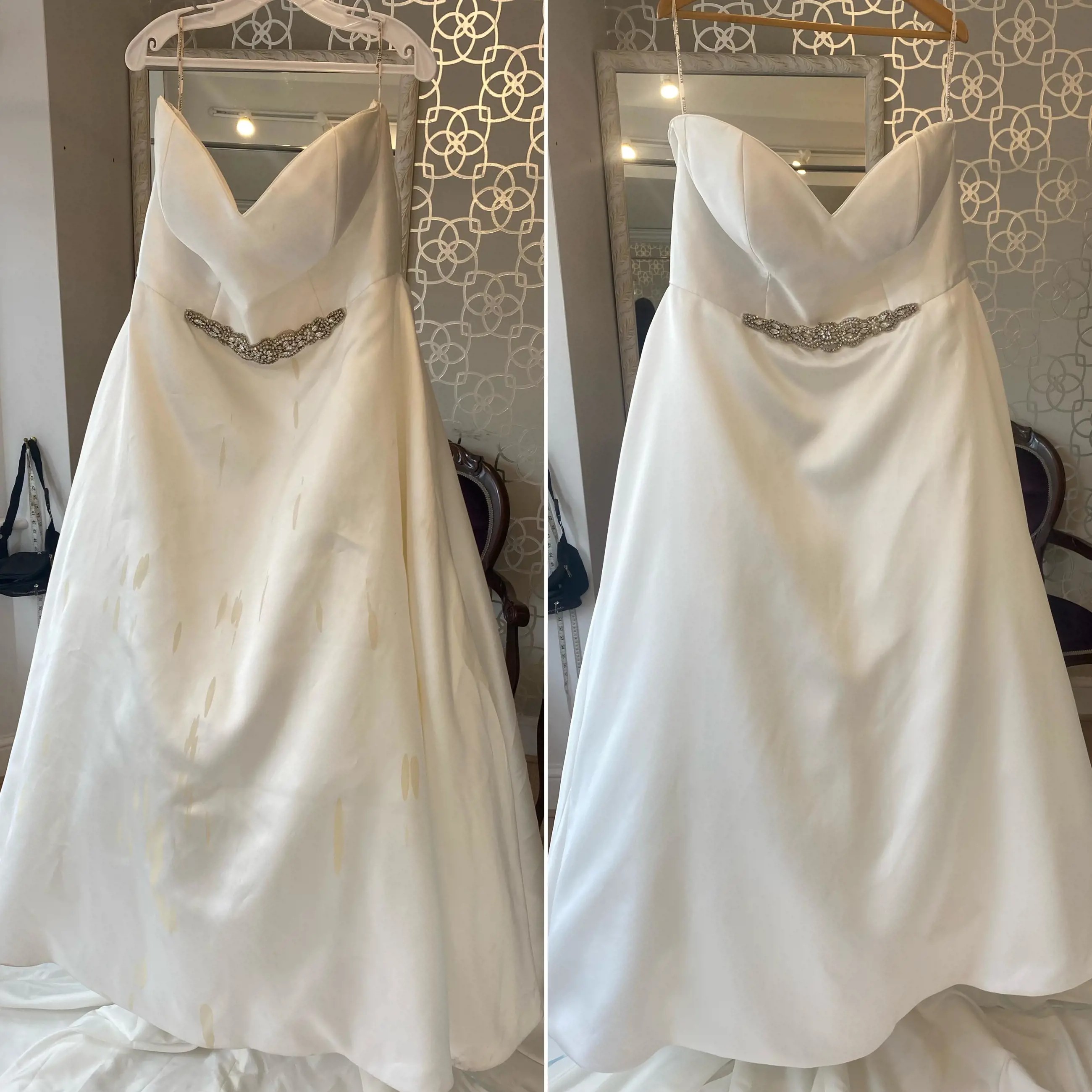 Before and After Cleaned Wedding Dress