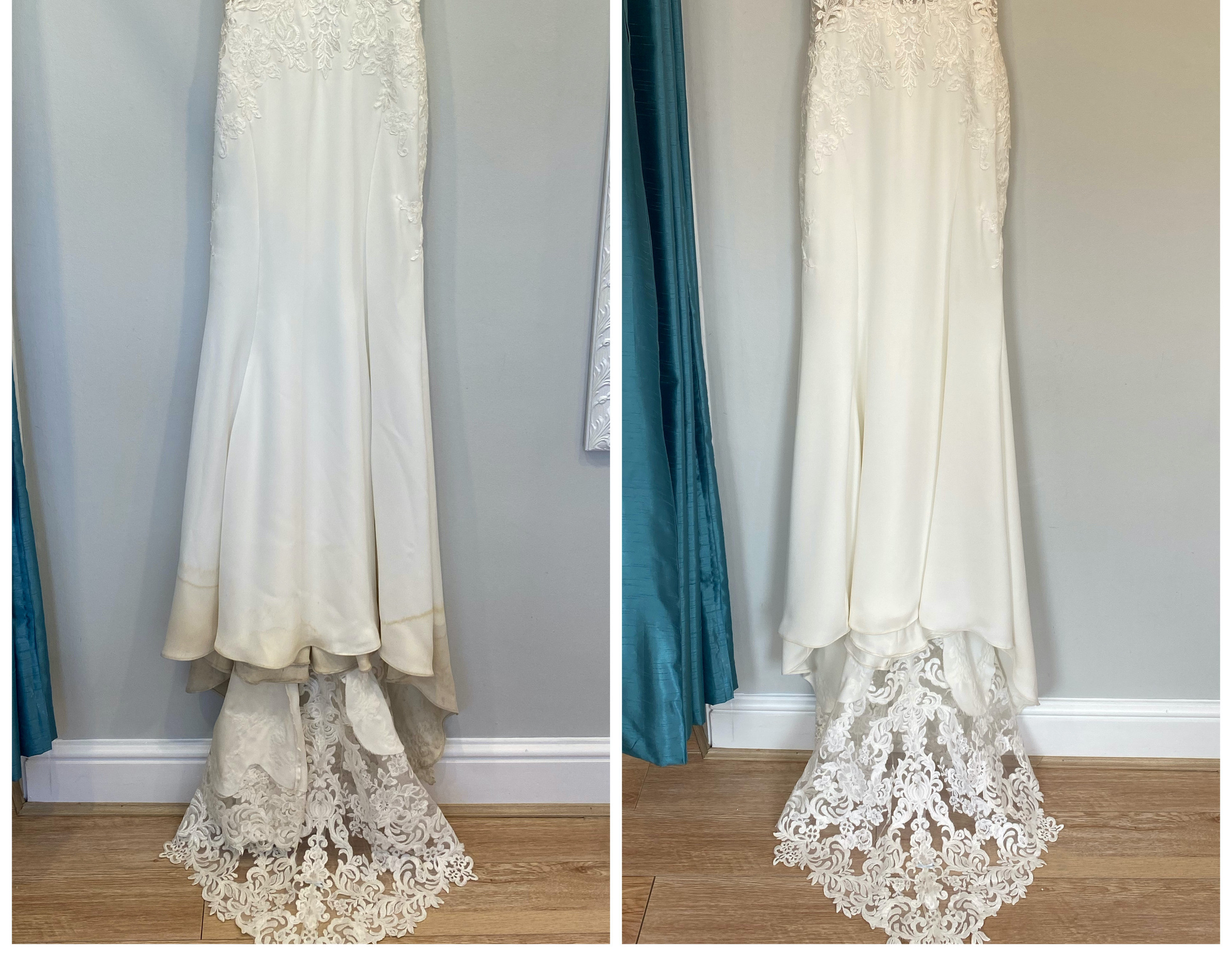 Before and After Cleaned Wedding Dress