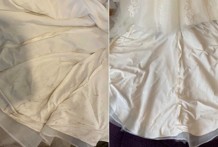 Before and After Cleaned Wedding Dress