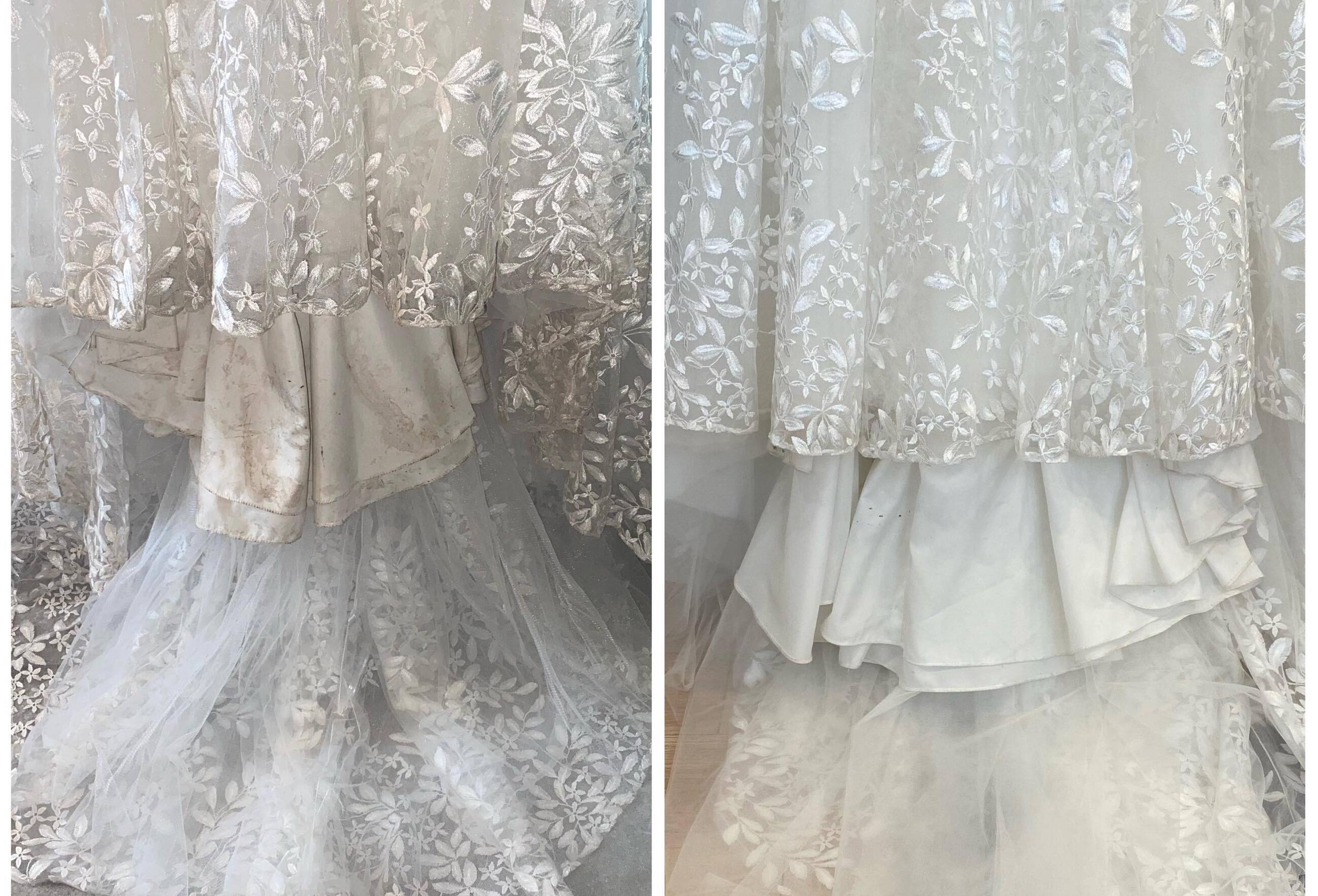 Before and After Cleaned Wedding Dress