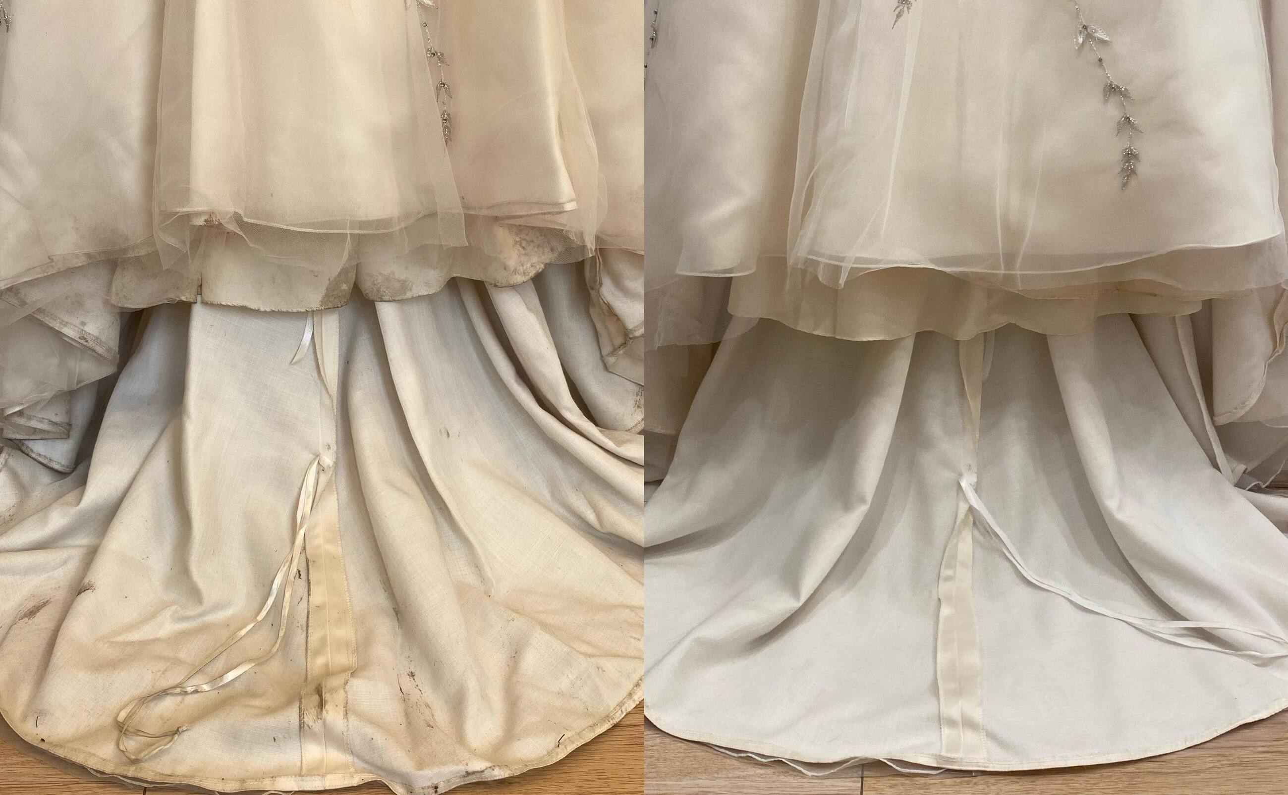 Before and After Cleaned Wedding Dress