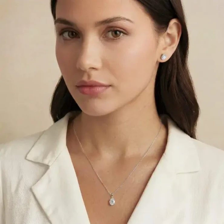 Ivory & co #Rapture rhodium crystal oval cut earrings Default Thumbnail Image