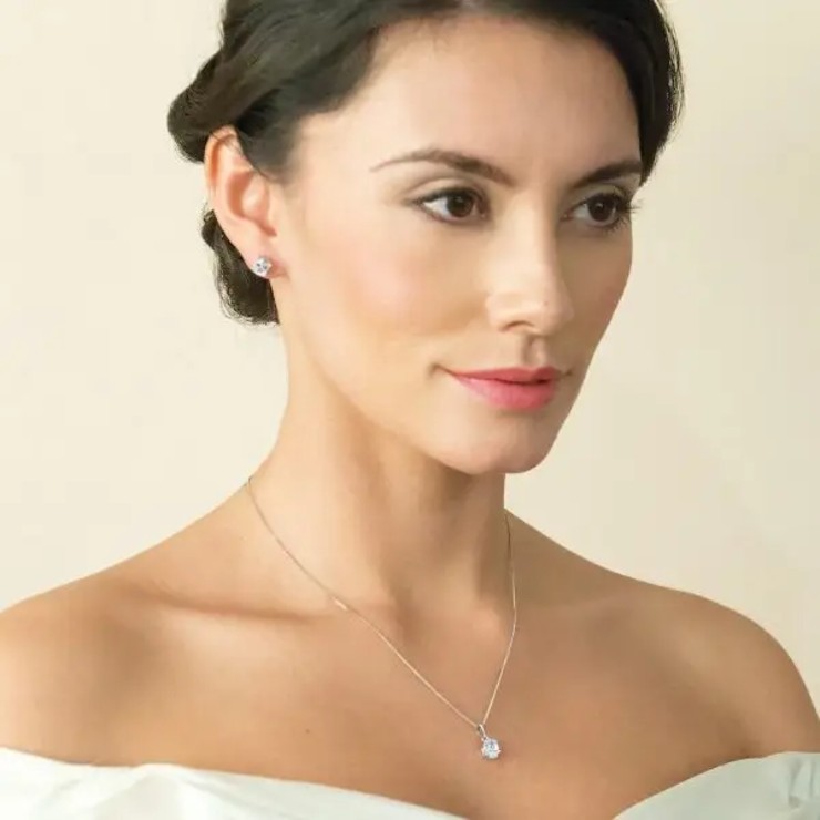 Ivory & co #Rapture rhodium crystal oval cut pendant Default Thumbnail Image