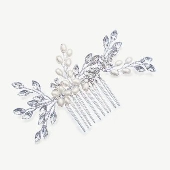 Ivory & co #Shimmer silver pearl leafy comb #1 thumbnail