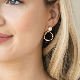 Ivory & co #Turin gold pearl hoop earrings #2 thumbnail